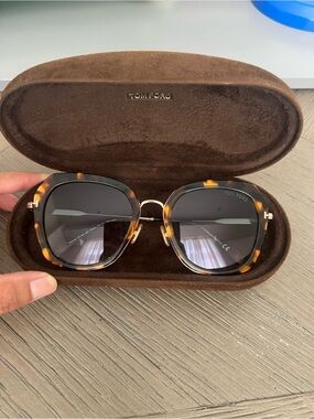 Tom Ford Tortoiseshell Square Sunglasses with Dark Brown Lenses